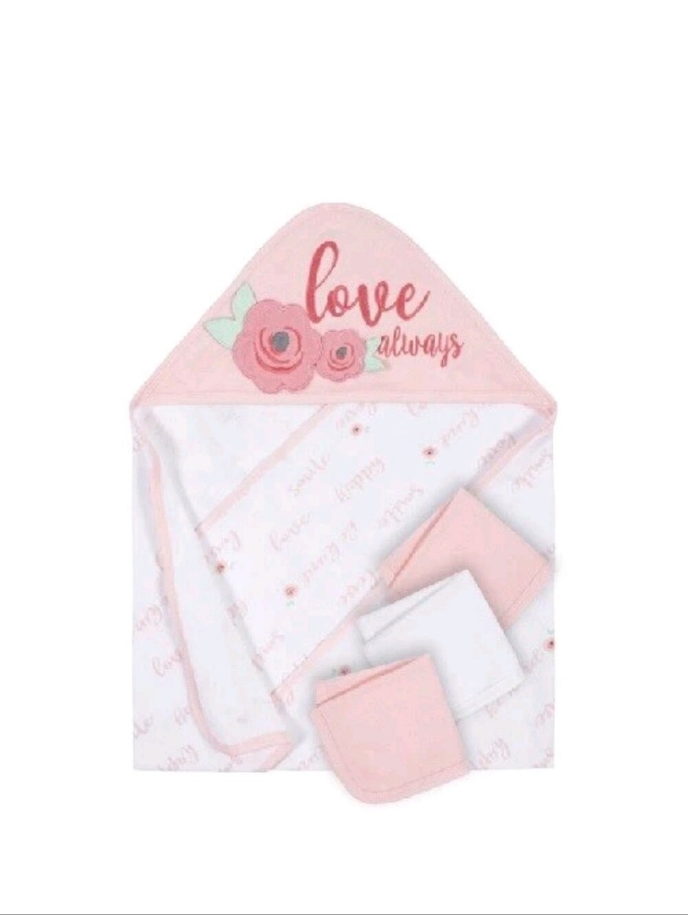 Gerber Baby Girl 4-Piece "Love Always" Hooded Terry Bath Towel and washcloth Set